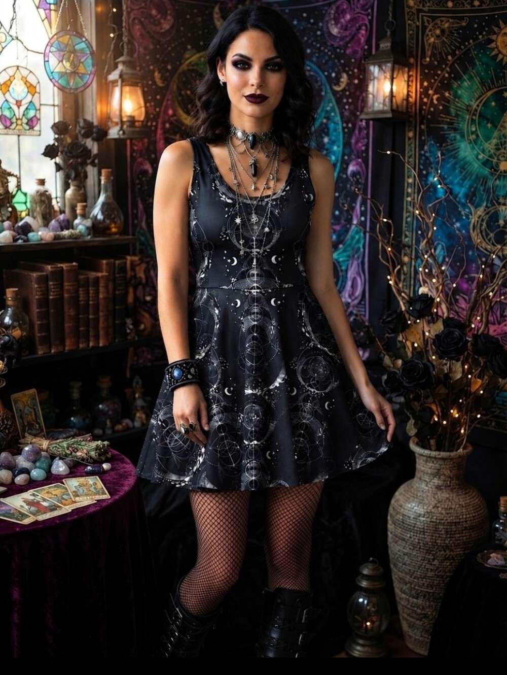 NWOT Rare Blackmilk Sacred Orbit Celestial Print Skater Dress, Small